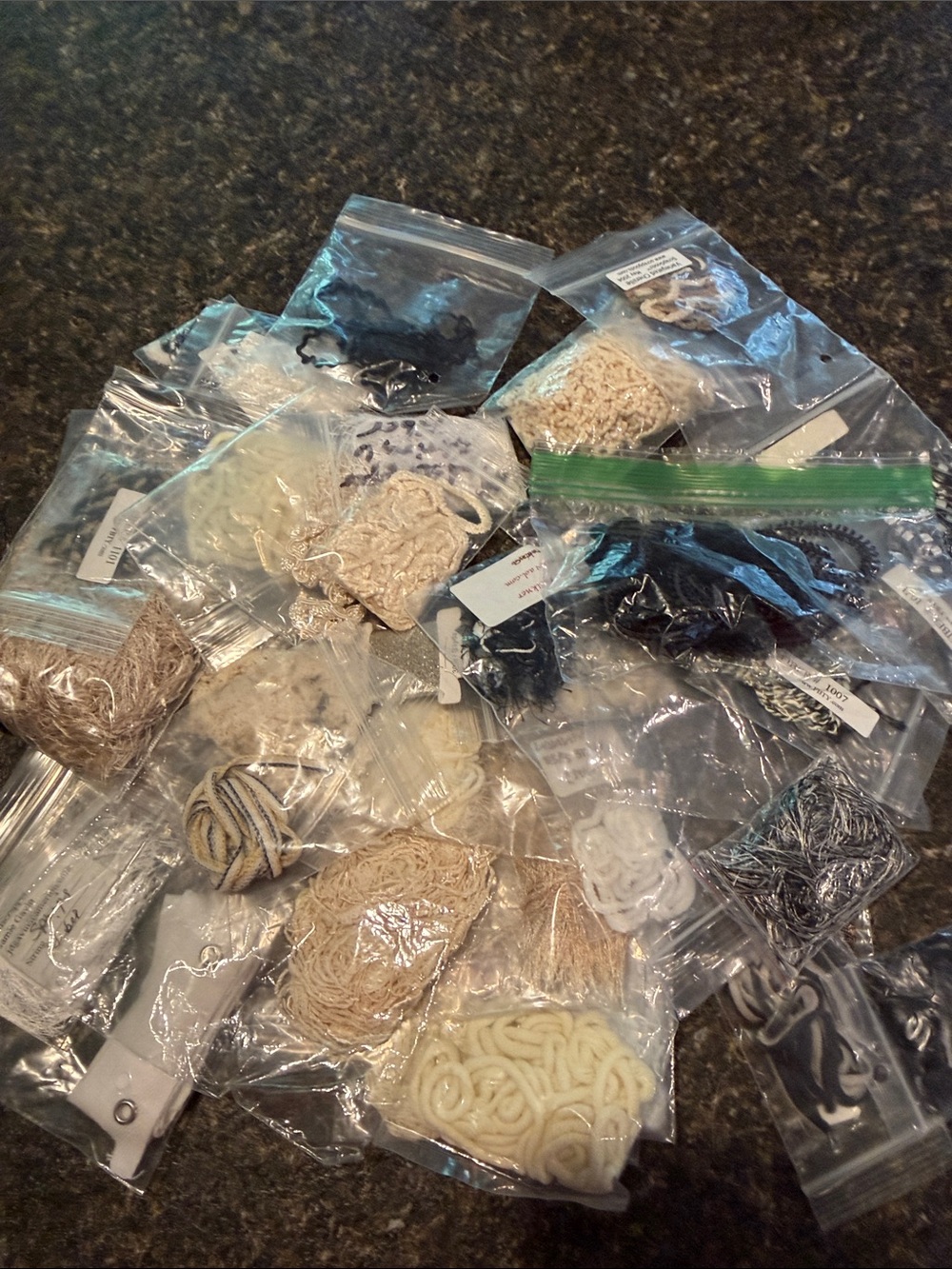 39 Assorted Cream, Beige, White and black fiber trim packages